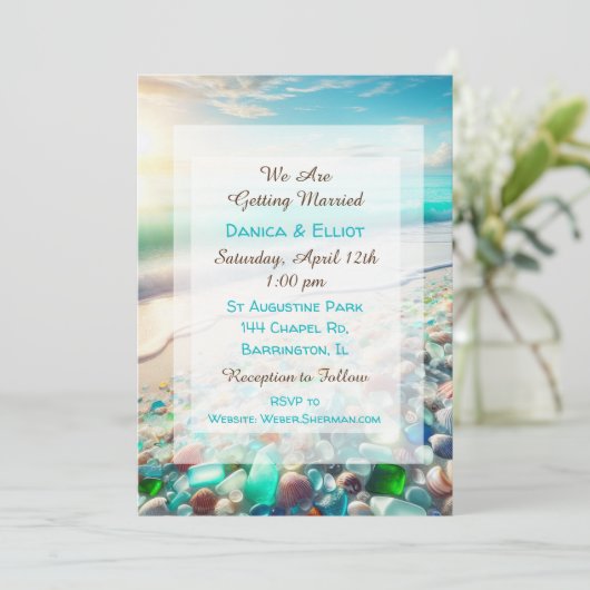 Hübsche Blaue Ozeanwellen und Meerglas Einladung (Stehend Vorderseite)