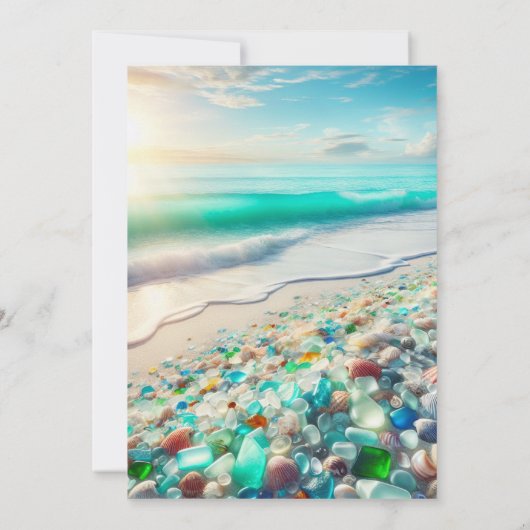 Hübsche Blaue Ozeanwellen und Meerglas Einladung (Rückseite)