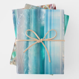 Hübsche Blaue Ozeanwellen und Meerglas Geschenkpapier Set