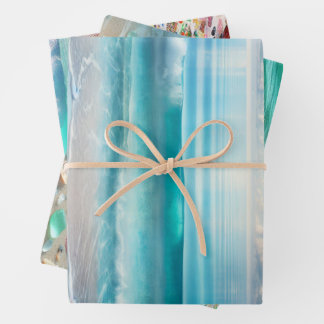 Hübsche Blaue Ozeanwellen und Meerglas Geschenkpapier Set