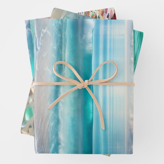 Hübsche Blaue Ozeanwellen und Meerglas Geschenkpapier Set (Beispiel)