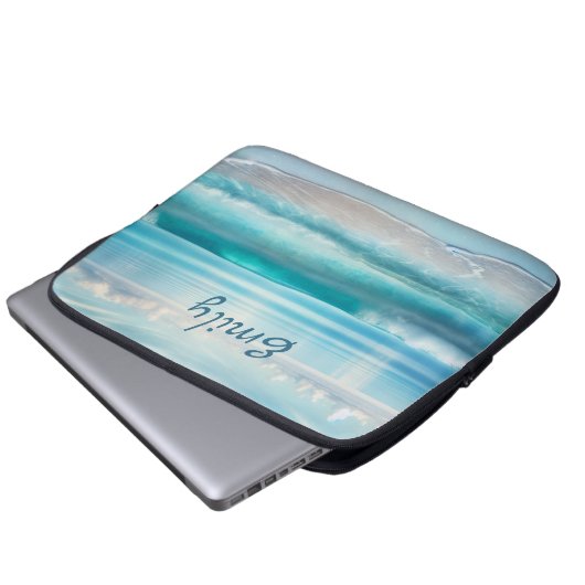 Hübsche Blaue Ozeanwellen und Meerglas Personalisi Laptopschutzhülle (Vorne Knopf)