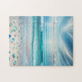 Hübsche Blaue Ozeanwellen und Meerglas Personalisi Puzzle (Horizontal)