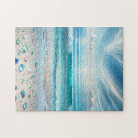 Hübsche Blaue Ozeanwellen und Meerglas Personalisi Puzzle (Horizontal)