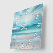 Hübsche Blaue Ozeanwellen und Meerglas Quadratische Wanduhr (Winkel)