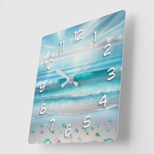 Hübsche Blaue Ozeanwellen und Meerglas Quadratische Wanduhr (Winkel)