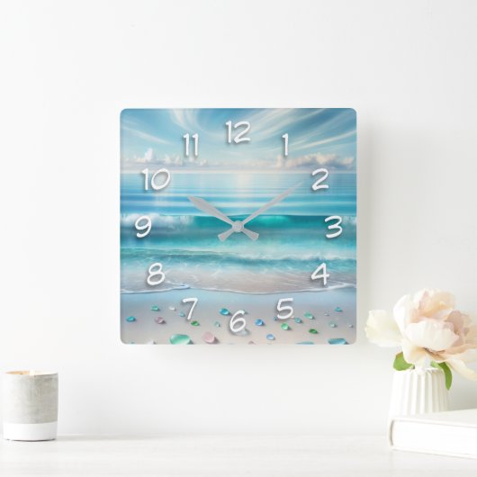 Hübsche Blaue Ozeanwellen und Meerglas Quadratische Wanduhr (Zuhause)