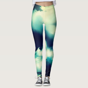 Hübsche blaue Ozeanwellen Wasserfarbenmalerei Leggings