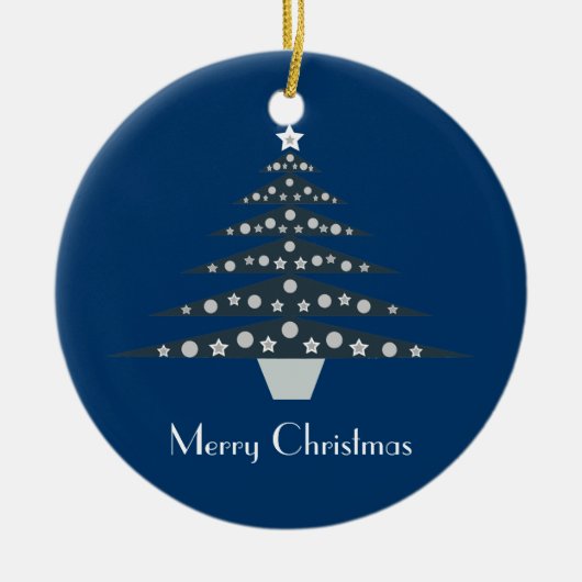 Hübsche blaue Retro Weihnachtsbaum-Verzierung Keramik Ornament (Vorne)