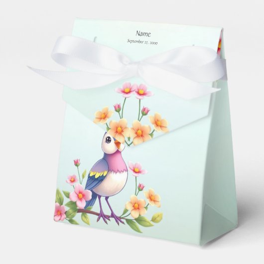 Hübsche Blaue Rosa Vogel Blumen Geschenkbox Geschenkschachtel (Vorderseite)