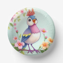 Hübsche Blaue Rosa Vogel Blumen Papier Schüssel