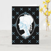 Hübsche blaue Schädel-Miniatur Karte (Gelbe Blume)