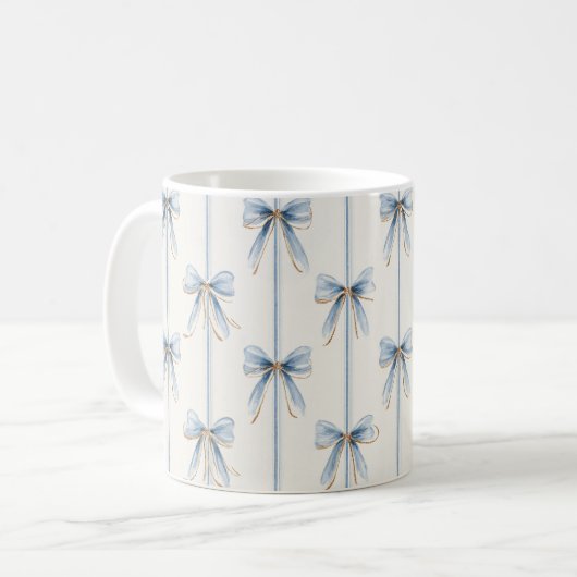 Hübsche blaue Schleifen & Streifen Kaffeetasse (Vorderseite Links)