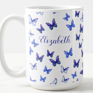 Hübsche blaue Schmetterlinge Benutzerdefinierter N Kaffeetasse