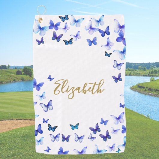 Hübsche Blaue Schmetterlinge Benutzername Golfhand Golfhandtuch