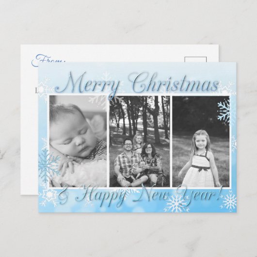 Hübsche Blaue Schneeflocken Frohe Weihnachten Neue Postkarte (Vorne/Hinten)