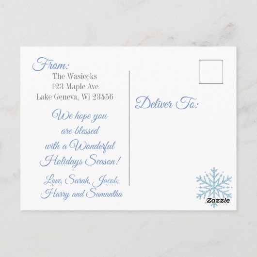 Hübsche Blaue Schneeflocken Frohe Weihnachten Neue Postkarte (Rückseite)