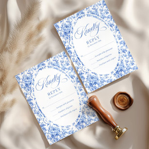 Hübsche blaue Toile Rosen Hochzeit-RSVP-Karte RSVP Karte