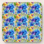 Hübsche blaue und gelbe Blume Getränkeuntersetzer (Vorderseite)