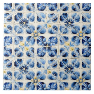 Hübsche blaue und gelbe florale Vintage Fliese