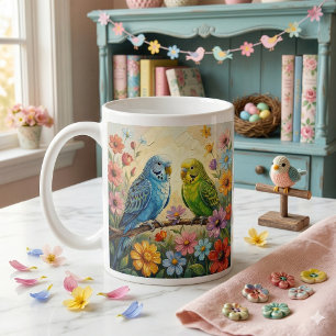 Hübsche blaue und grüne Sittiche personalisiert Kaffeetasse