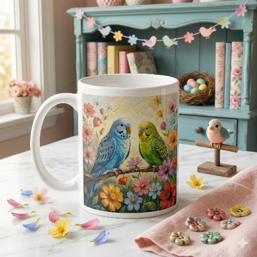 Hübsche blaue und grüne Sittiche personalisiert Kaffeetasse