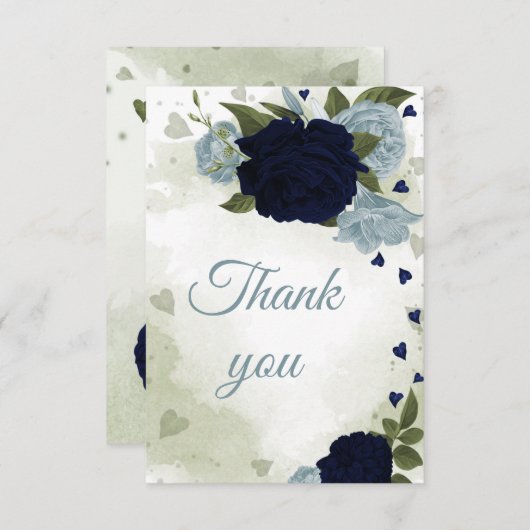 hübsche blaue und staubblaue Blumen Dankeskarte (Vorne/Hinten)