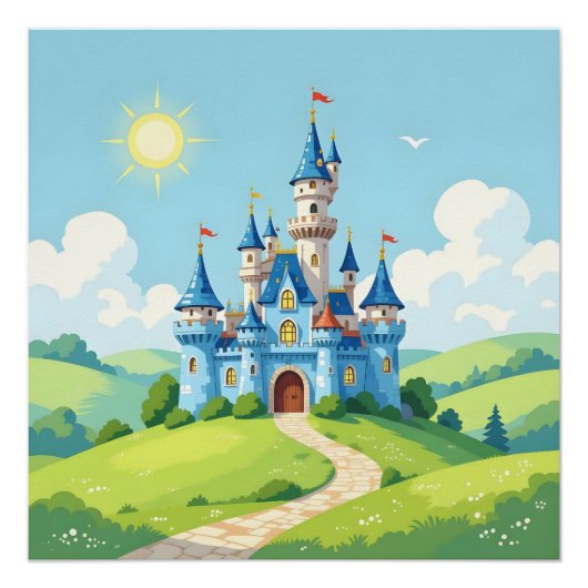 Hübsche blaue und weiße Burg Poster (Vorderseite)