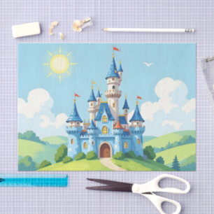 Hübsche blaue und weiße Burg Seidenpapier