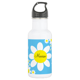 Hübsche blaue und weiße Gänseblümchen-Blumen mit i Edelstahlflasche