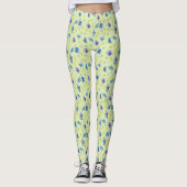 Hübsche blaue Wasserfarben-Blume auf Gelb Leggings (Vorderseite)