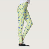Hübsche blaue Wasserfarben-Blume auf Gelb Leggings (Rechts)