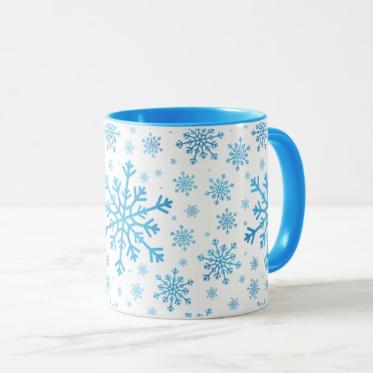 Hübsche Blaue Weihnachtsschneeflocken im Winter We Tasse (VorderseiteRechts)