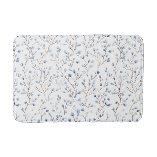 Hübsche Blaue Weiße Blumen Badematte (Vorderseite)