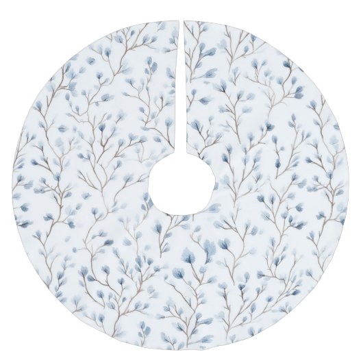 Hübsche blaue weiße Blumen Weihnachten Polyester Weihnachtsbaumdecke (Vorderseite)