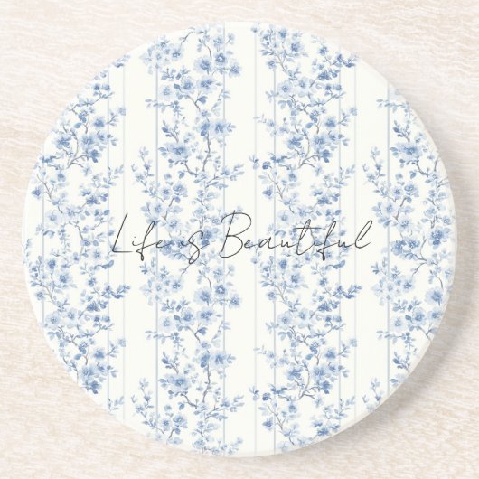 Hübsche blaue weiße Blumenstreifen Getränkeuntersetzer (Vorne)