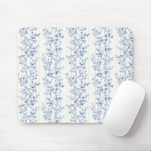 Hübsche blaue weiße Blumenstreifen Mousepad (Mit Mouse)