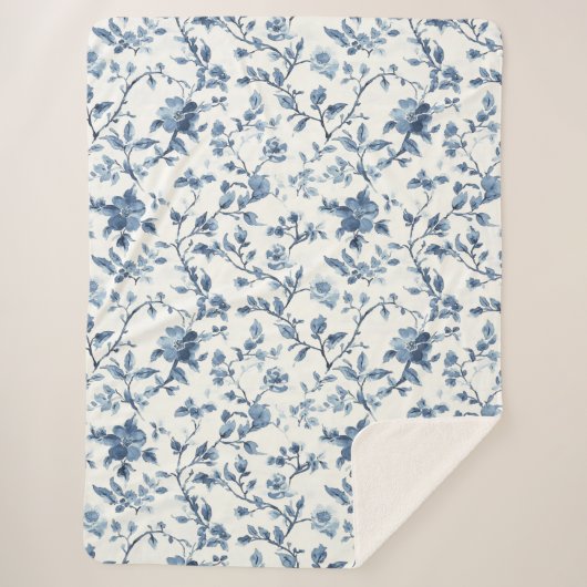 Hübsche blaue weiße floral  sherpadecke (Vorderseite)