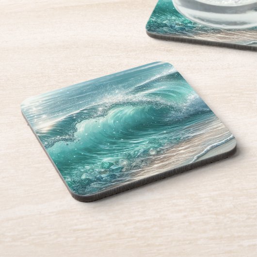 Hübsche Blaue Welle mit Glitzern Getränkeuntersetzer (Linke Seite)