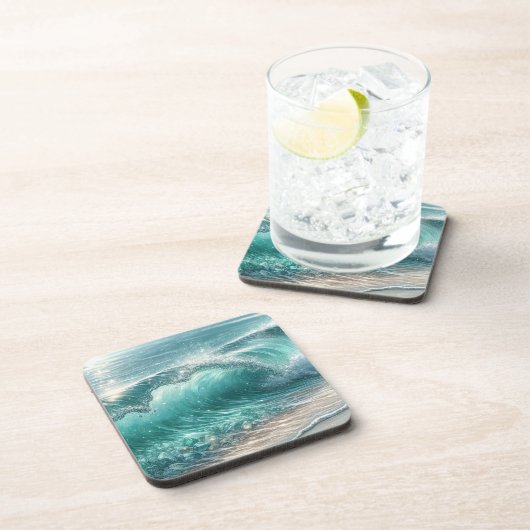 Hübsche Blaue Welle mit Glitzern Getränkeuntersetzer (Rechte Seite)