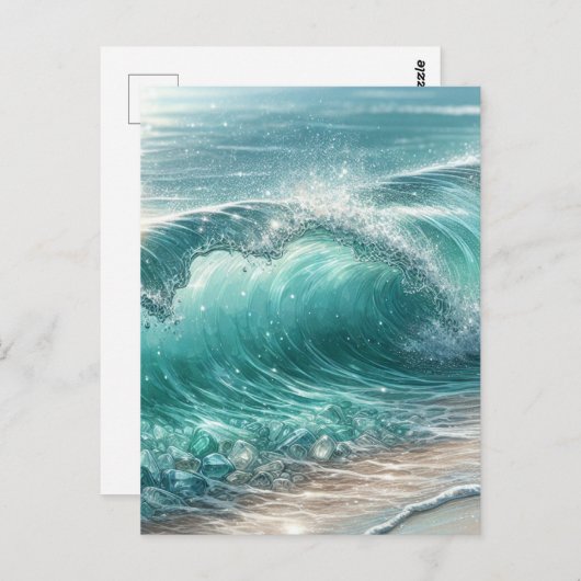 Hübsche Blaue Welle mit Glitzern Postkarte (Vorne/Hinten)