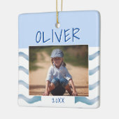 Hübsche blaue Wellen Junge Foto Kinder Weihnachten Keramikornament (Links)