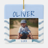 Hübsche blaue Wellen Junge Foto Kinder Weihnachten Keramikornament (Rückseite)