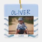 Hübsche blaue Wellen Junge Foto Kinder Weihnachten Keramikornament (Vorderseite)