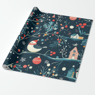 Hübsche blaue Wintervögel-Geschenke Geschenkpapier