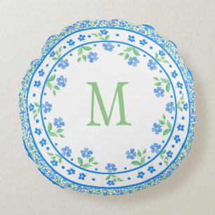 Hübsche blaues Grün-Singrün-runde mit Blumengre Rundes Kissen