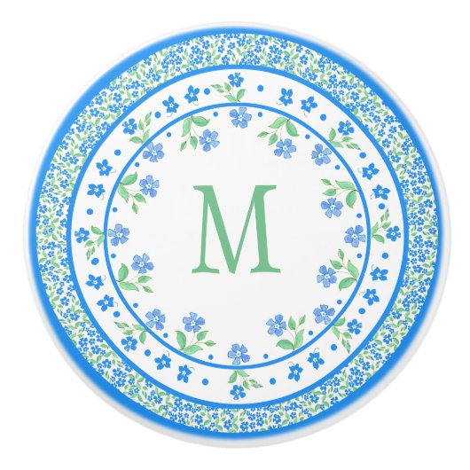 Hübsche blaugrüne Periwinkles, florale, rund um di Keramikknauf (Vorderseite)