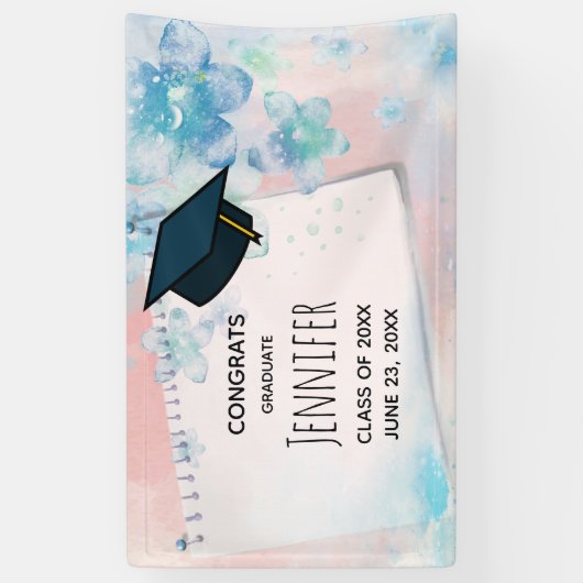 Hübsche Blautönen auf rosa Hintergrund Abschluss Banner (Vertikal)