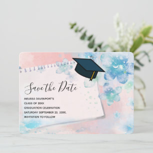 Hübsche Blautönen auf rosa Hintergrund Abschluss Save The Date