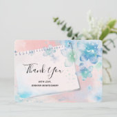 Hübsche Blautönen im rosa Hintergrund Vielen Dank Dankeskarte (Stehend Vorderseite)